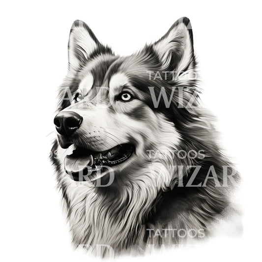 Realistisches Hundeporträt Husky Tattoo Design