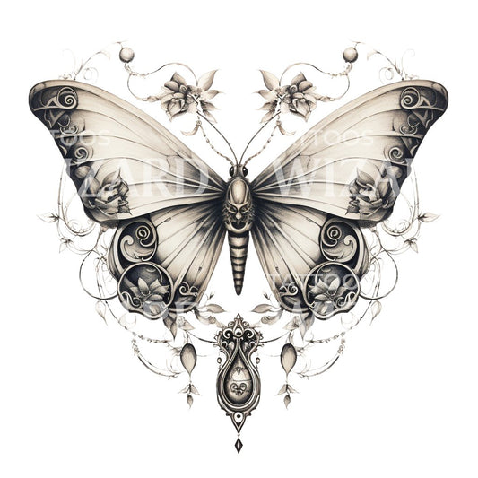 Black and Grey Moth Tattoo Design