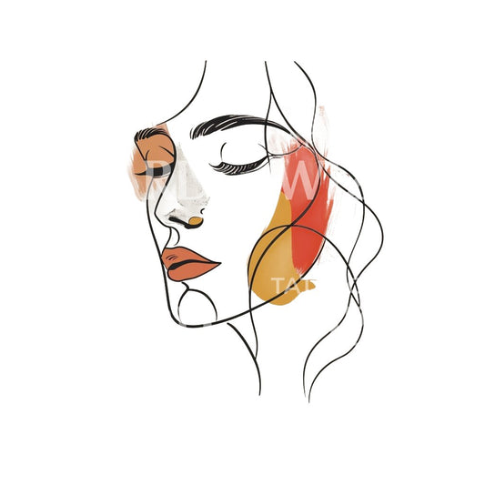Single Line Woman Portrait Tattoo Design
