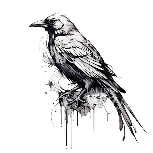 Blackwork Crow Tattoo Design