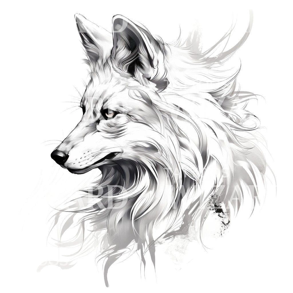 Black and Grey Fox Tattoo Design