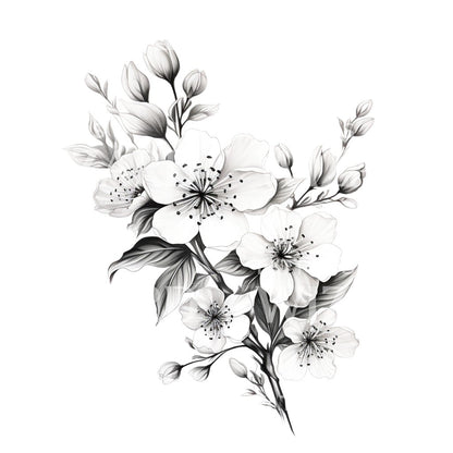 Black and Grey Sakura Flower Tattoo Design