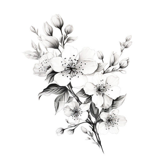 Schwarzes und graues Sakura-Blumen-Tattoo-Design