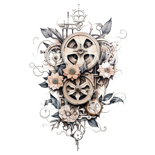 Filigranes Uhrwerk-Zahnrad-Tattoo-Design