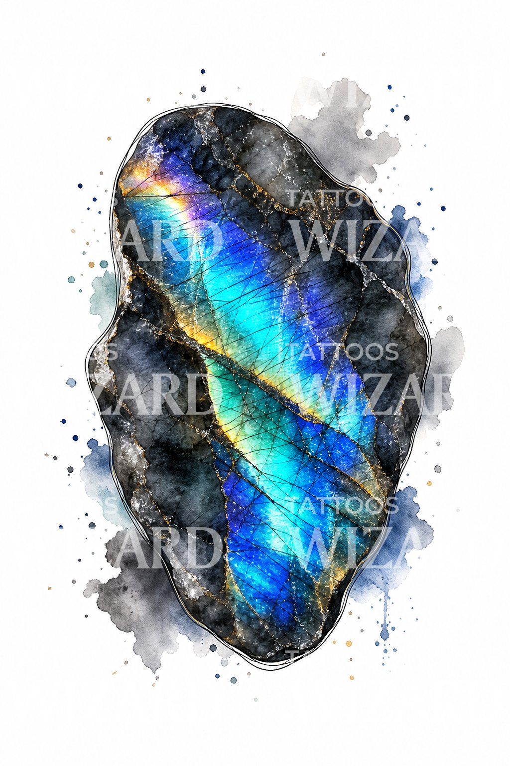 Labradorite Crystal Slab Tattoo Design