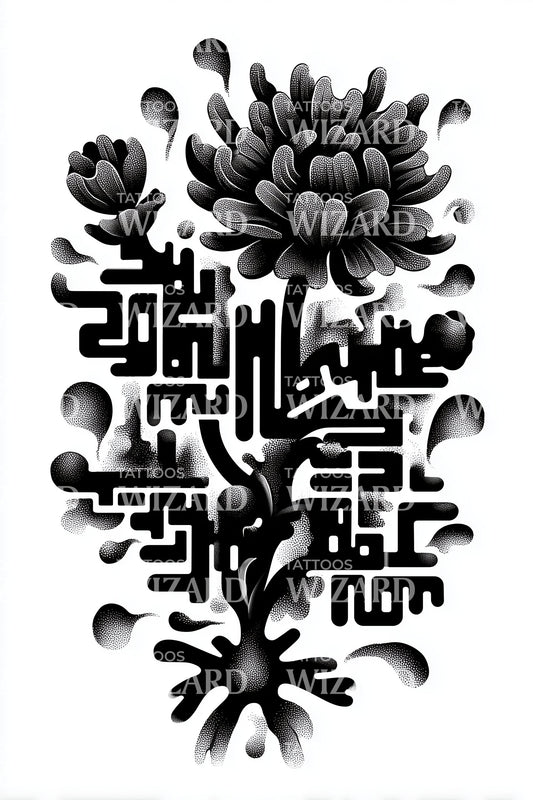 Labyrinth Chrysanthemum Blackwork Tattoo Design