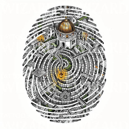 Labyrinth Fingerprint City Tattoo Design