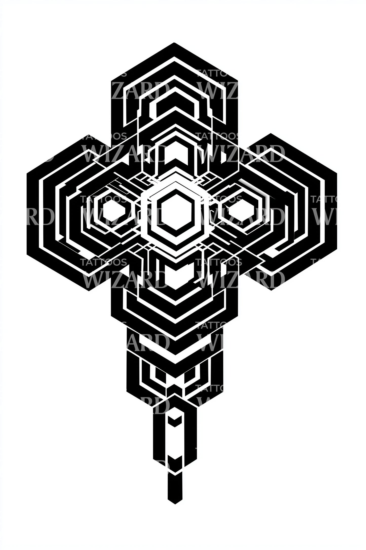 Desenho de Tatuagem Cruz Tech Labirinto