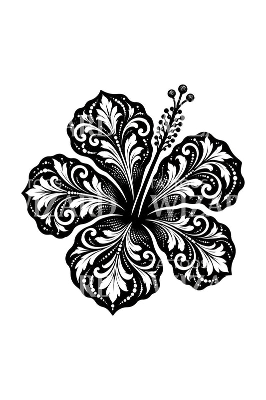 Filigraanhibiscus in blackwork