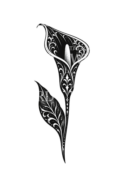 Calla med blondemønster, blackwork-tatoveringsdesign