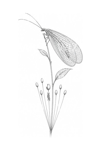 Tattoo-Design mit Florfliege und gestielten Eiern
