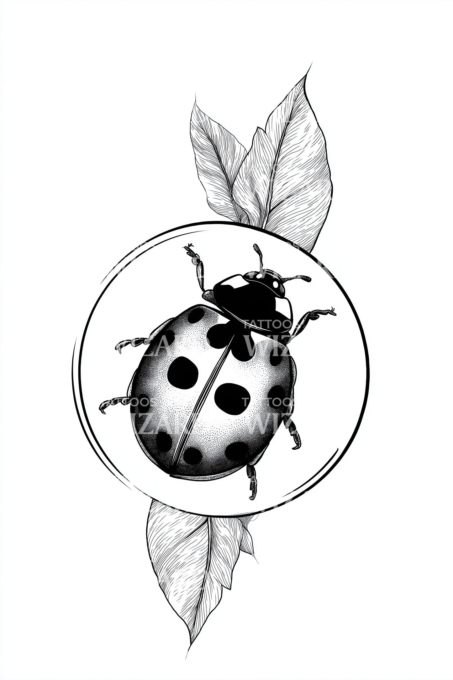 Ladybug Botanical Circle Tattoo Design