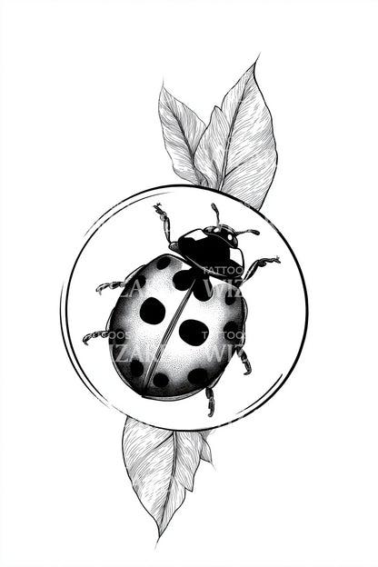 Ladybug Botanical Circle Tattoo Design