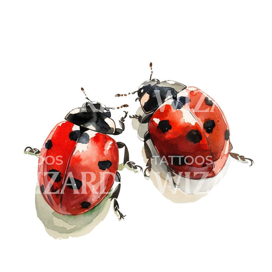Ladybug Couple Watercolor Tattoo Idea