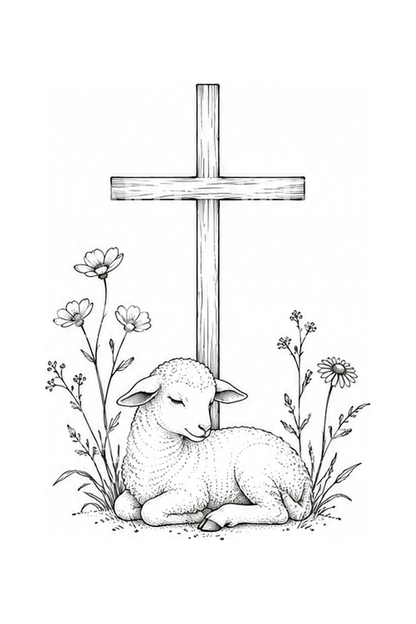 Tattoo-Illustration eines Lamms am Kreuz
