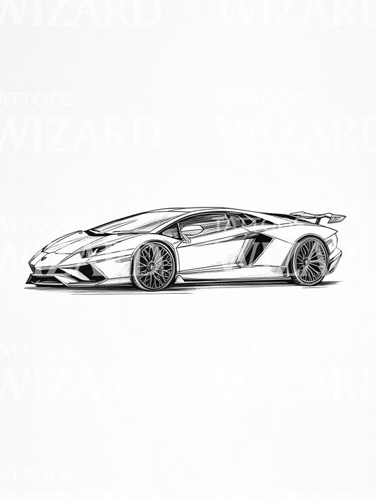 Lamborghini in Black and Grey Tattoo Illustration