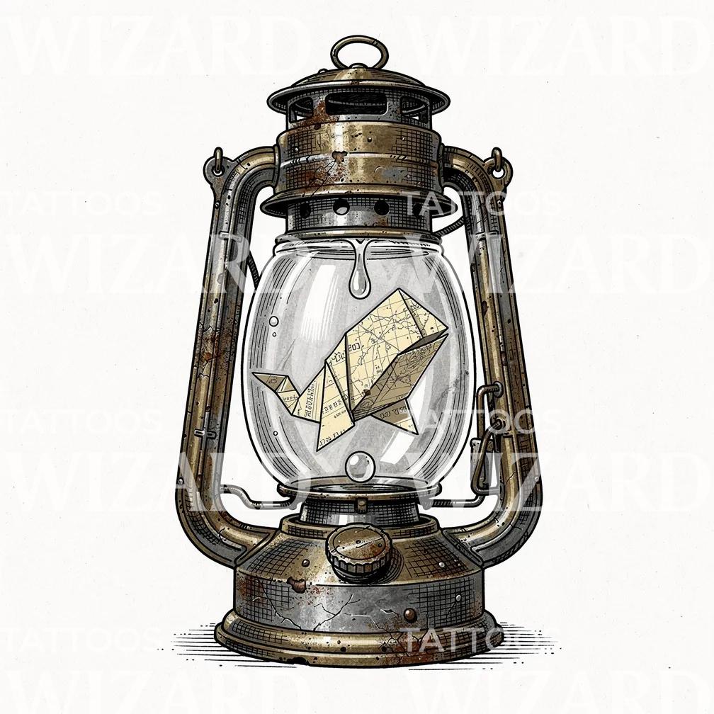 Lantern Map Boat Tattoo Design