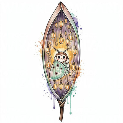 Lantern Moth Watercolor Tattoo Design