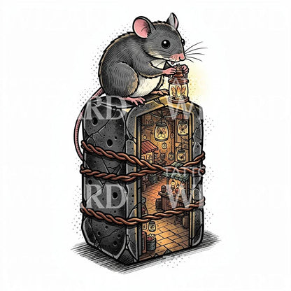 Lantern Mouse Hideaway Tattoo Design