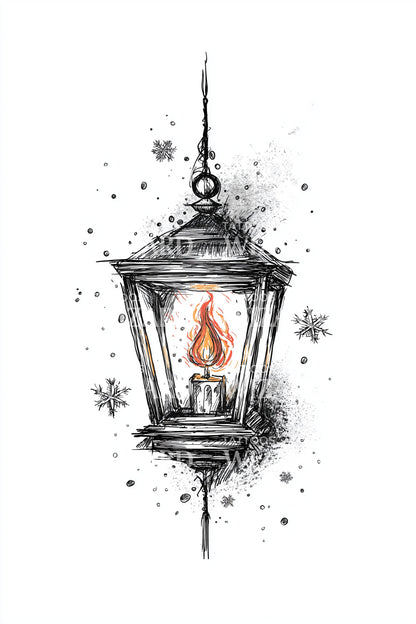 Lantern with Warm Flame Tattoo Design