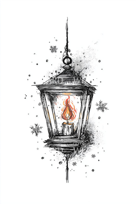 Lantern with Warm Flame Tattoo Design