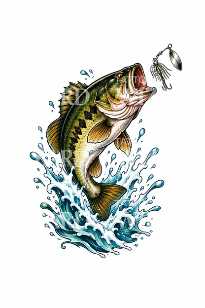 Desain Tato Bass Mulut Lebar Melompat ke Umpan Spinner