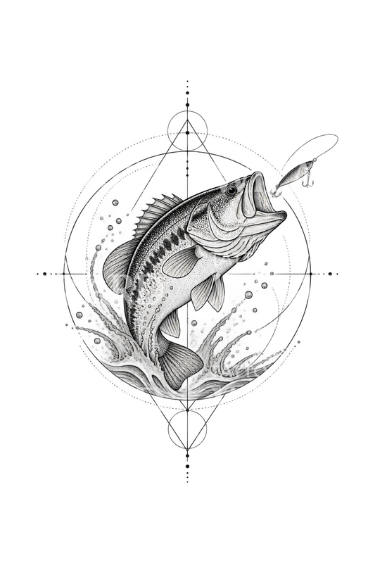 Geometric Largemouth Bass Tattoo