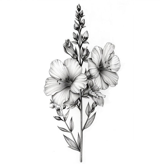 Larkspur in Black & Grey Flash Tattoo