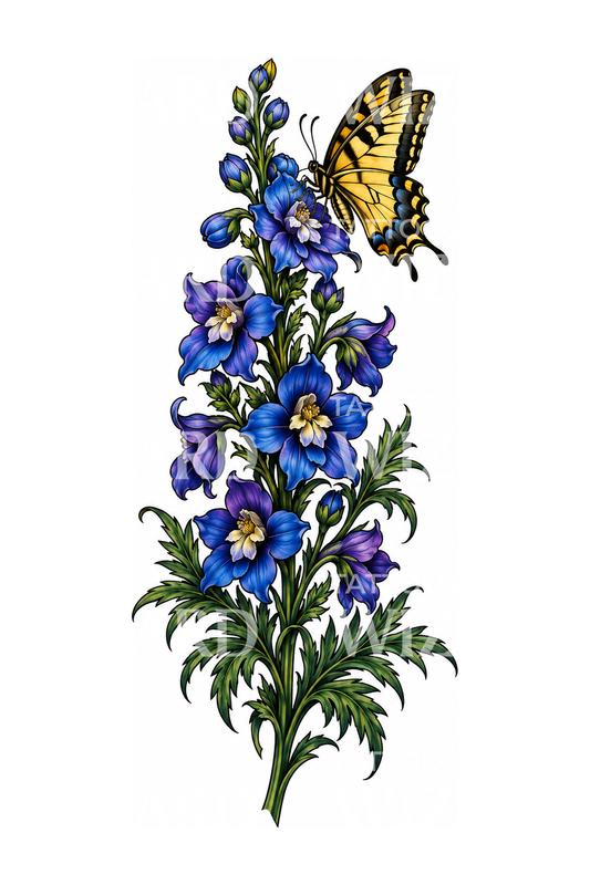 Larkspur Spike with Swallowtail Butterfly Tattoo Idea