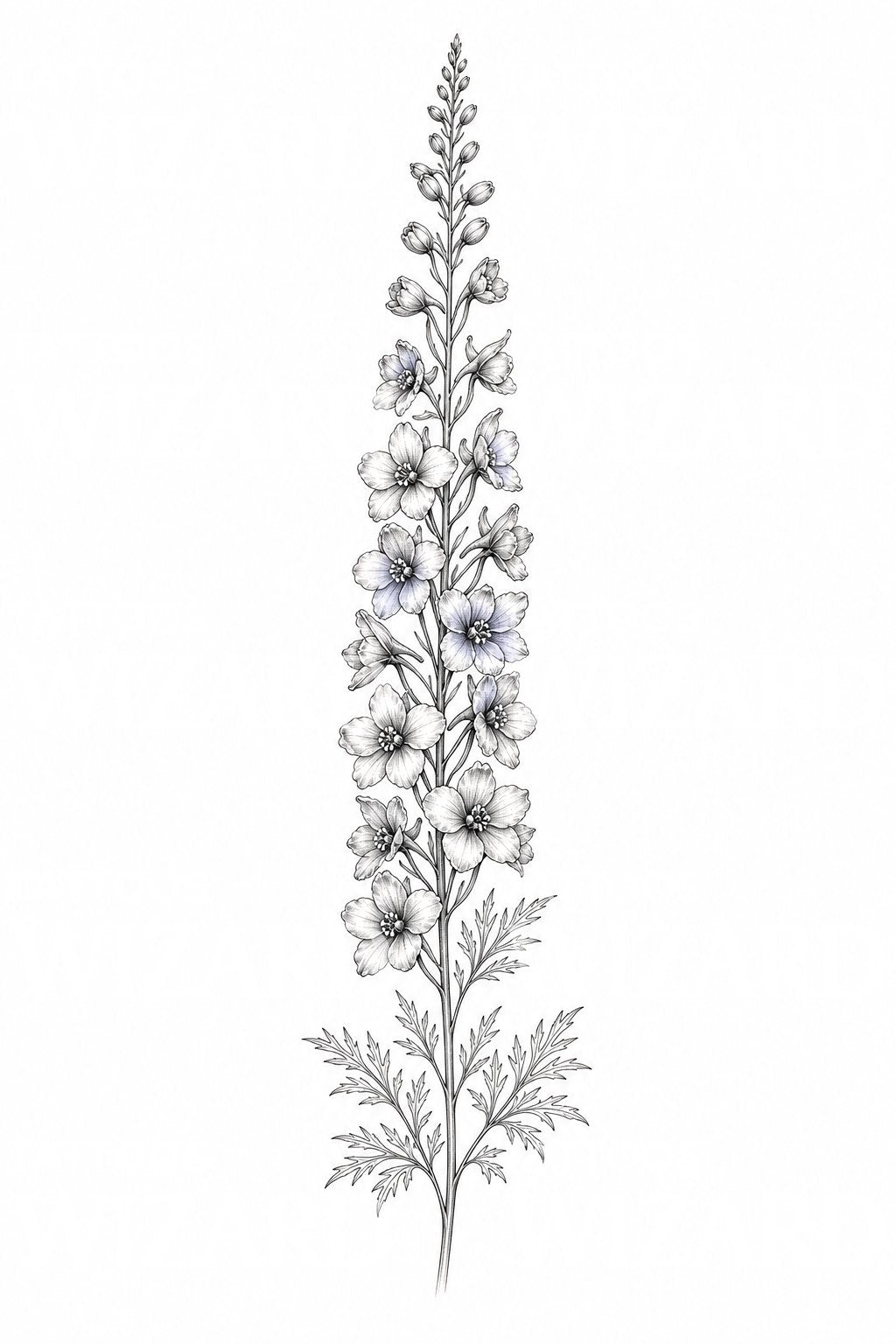 Larkspur Spire Fine Line Tattoo Design