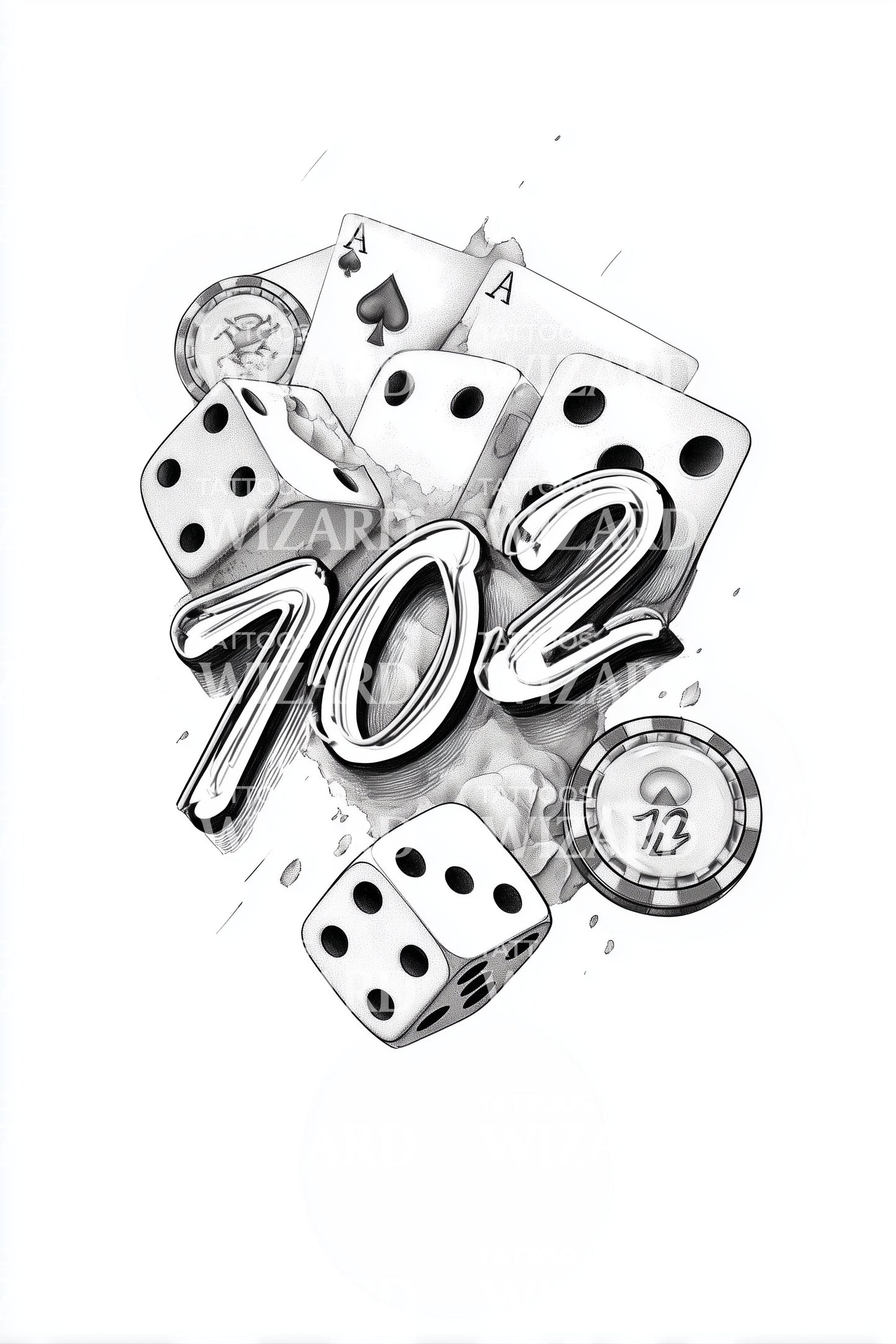 Las Vegas Dice 702 Tattoo Illustration