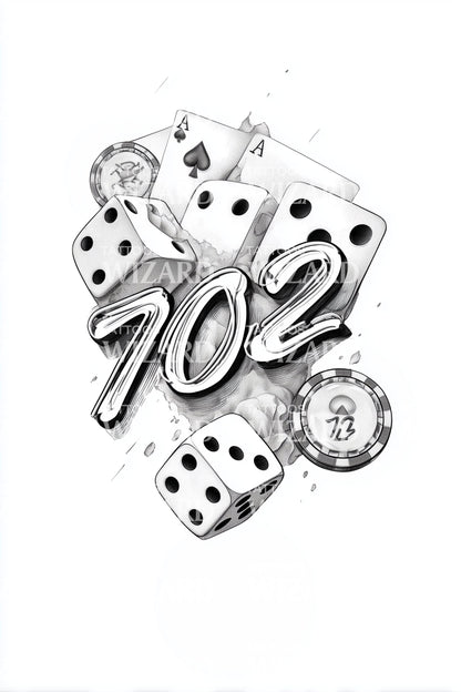 Las Vegas Dice 702 Tattoo Illustration