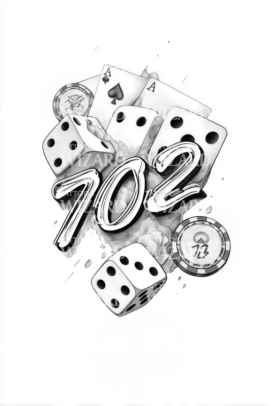 Las Vegas Dice 702 Tattoo Illustration