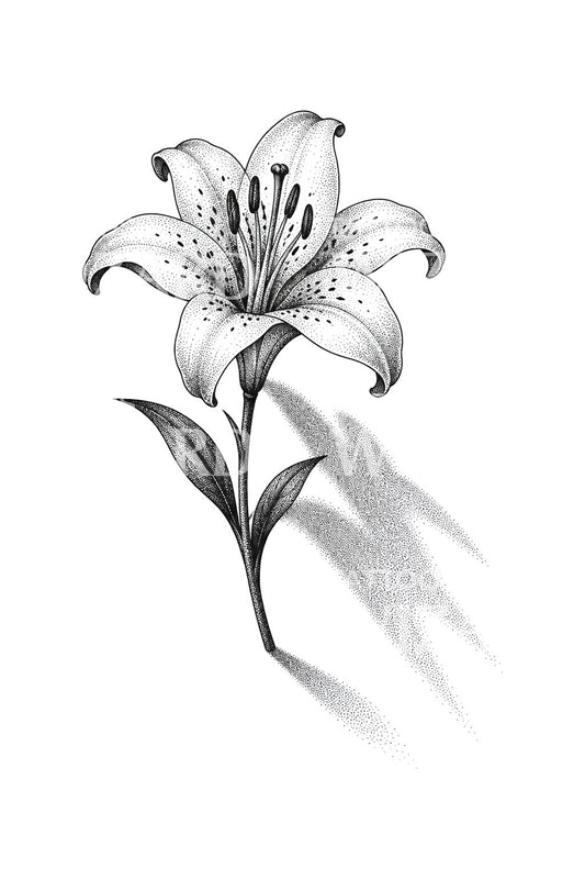 Late Afternoon Light Lily Dotwork Tattoo Design