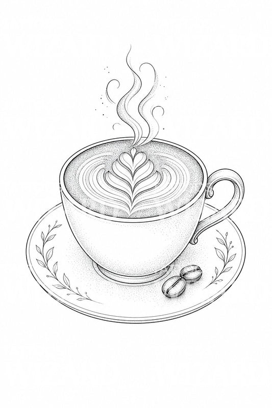 Latte art kávéscsésze tetoválásminta