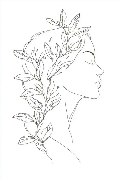 Idea de tatuaje de perfil de doncella de laurel