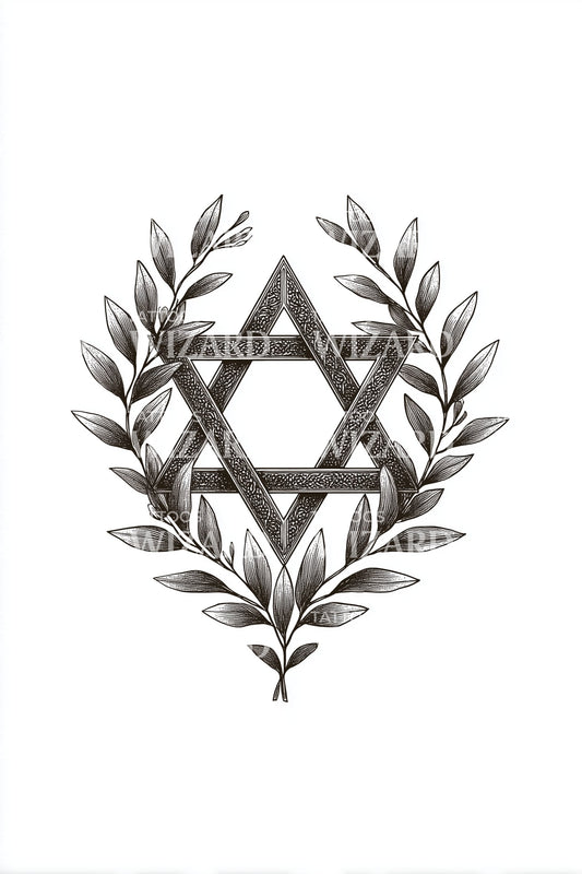 Laurel Star Emblem Tattoo Design