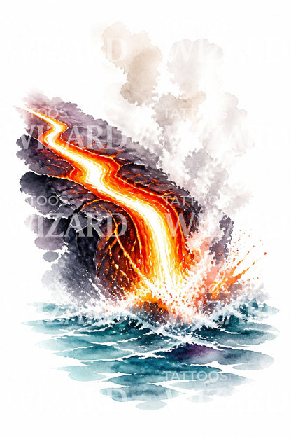 Lava Meeting the Sea Tattoo Design