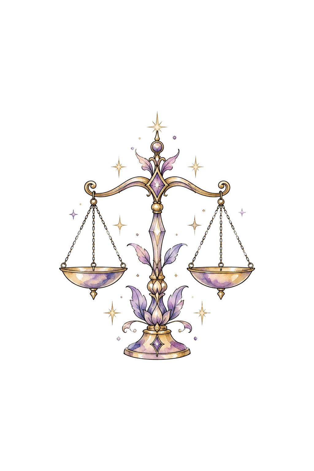 Lavender and Gold Libra Scales Tattoo Idea