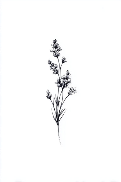 lavender flower tattoo black and white Lavender Floral Sprig Tattoo Design
