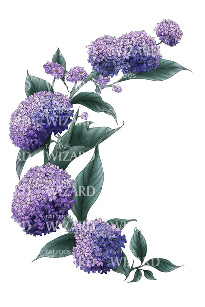 Lavender Hydrangea Curve Tattoo Design