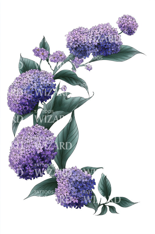 Lavender Hydrangea Curve Tattoo Design