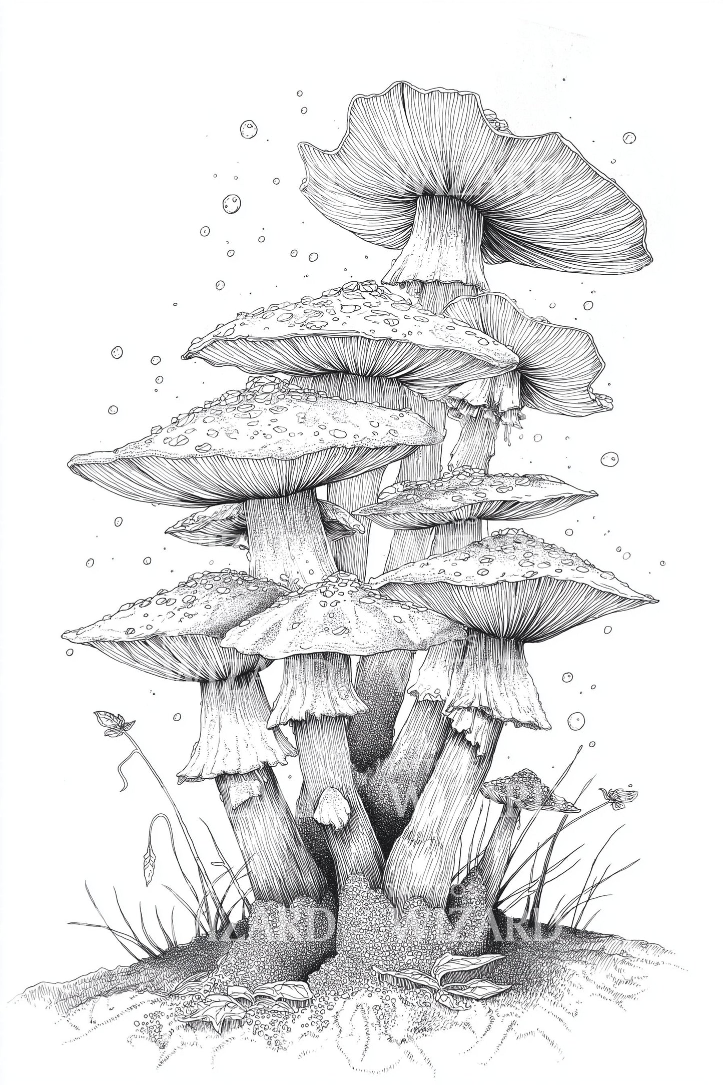 Layered Forest Mushrooms Tattoo Design