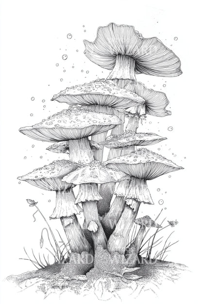 Layered Forest Mushrooms Tattoo Design