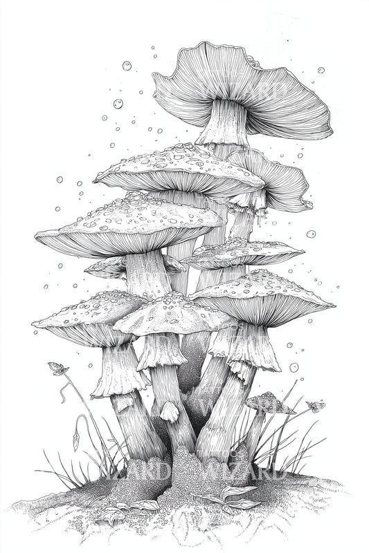 Layered Forest Mushrooms Tattoo Design