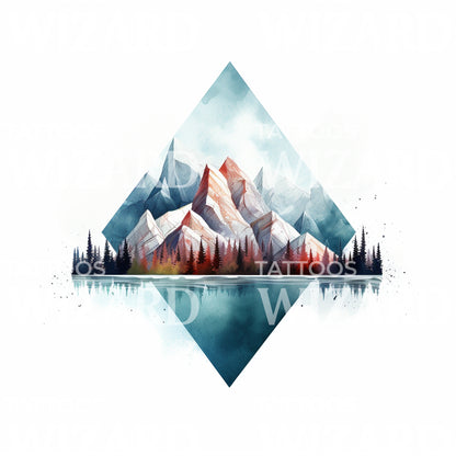 Geometric Mountain Landscape Tattoo Design