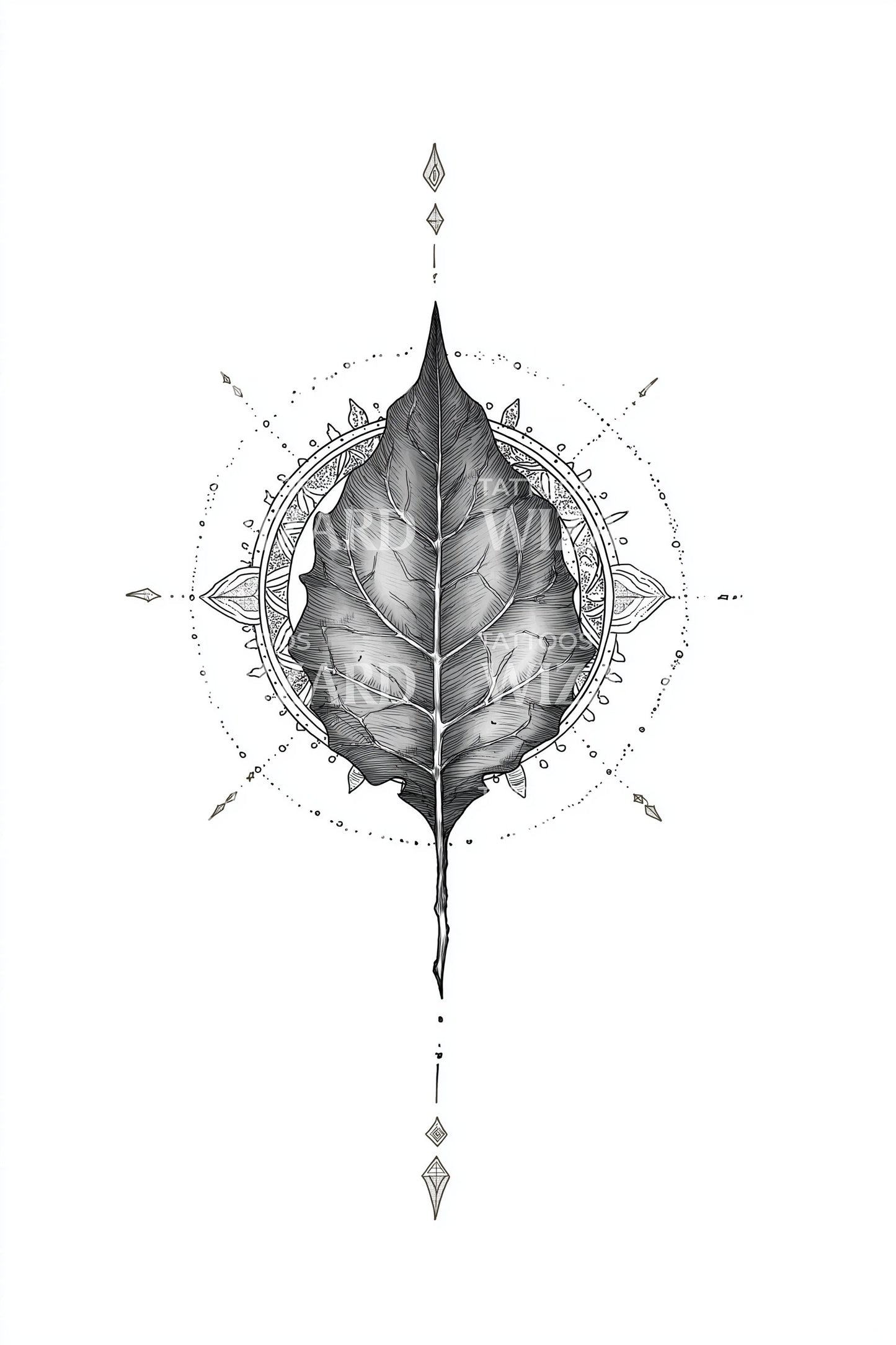 Leaf Compass Ornament Tattoo Illustration