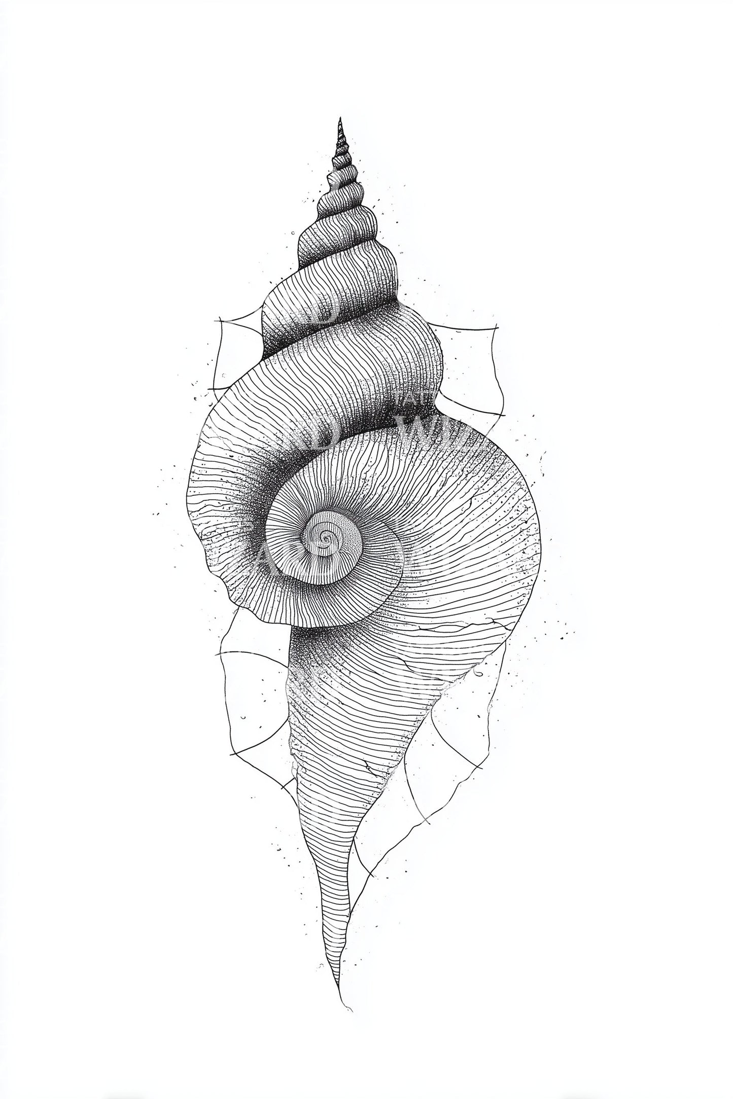 Leaf Infused Conch Tattoo Illustration
