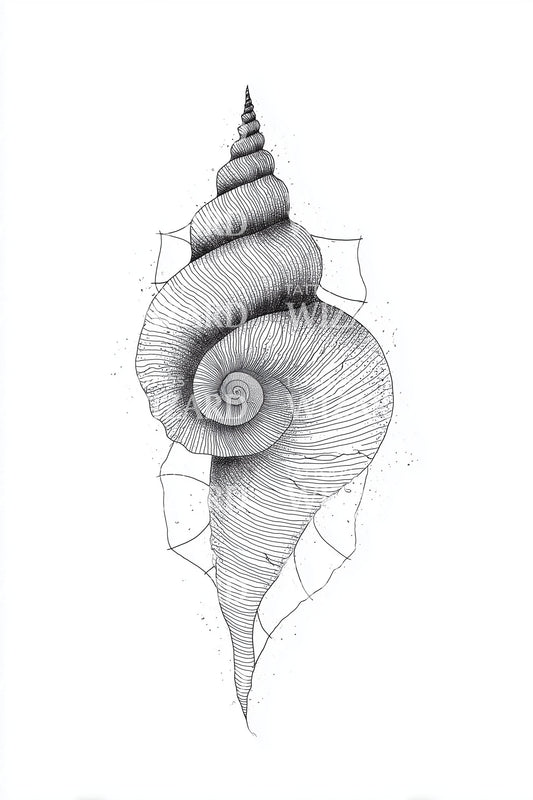 Leaf Infused Conch Tattoo Illustration
