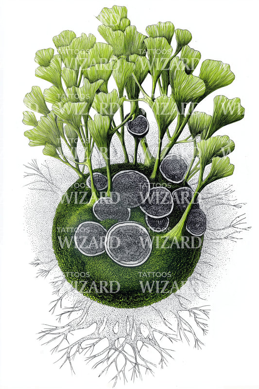 Leafy Cell Ecosystem Tattoo Illustration